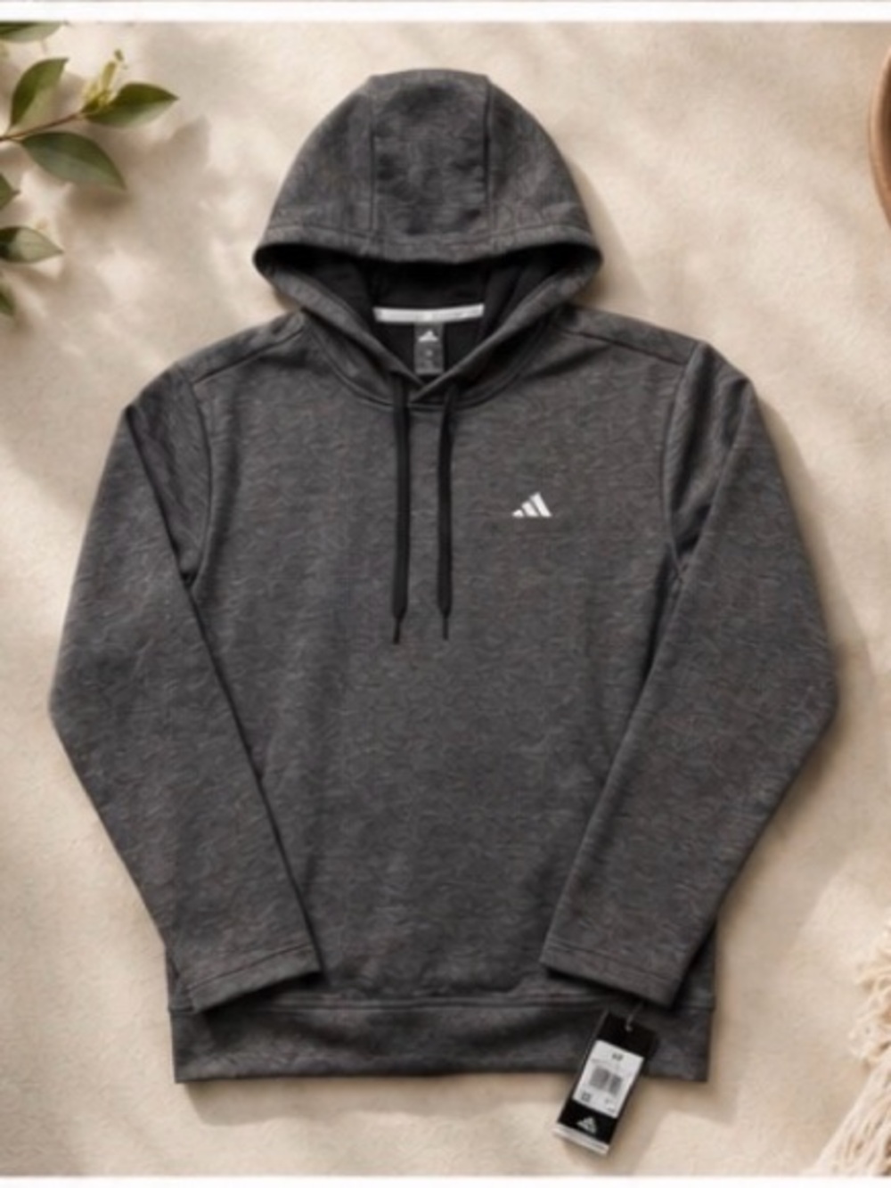 NWT-Medium adidas Men's Dark Gray Pullover Hoodie with Black Lined Hood
